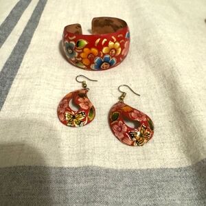 Floral Red and Gold Jewelry Set